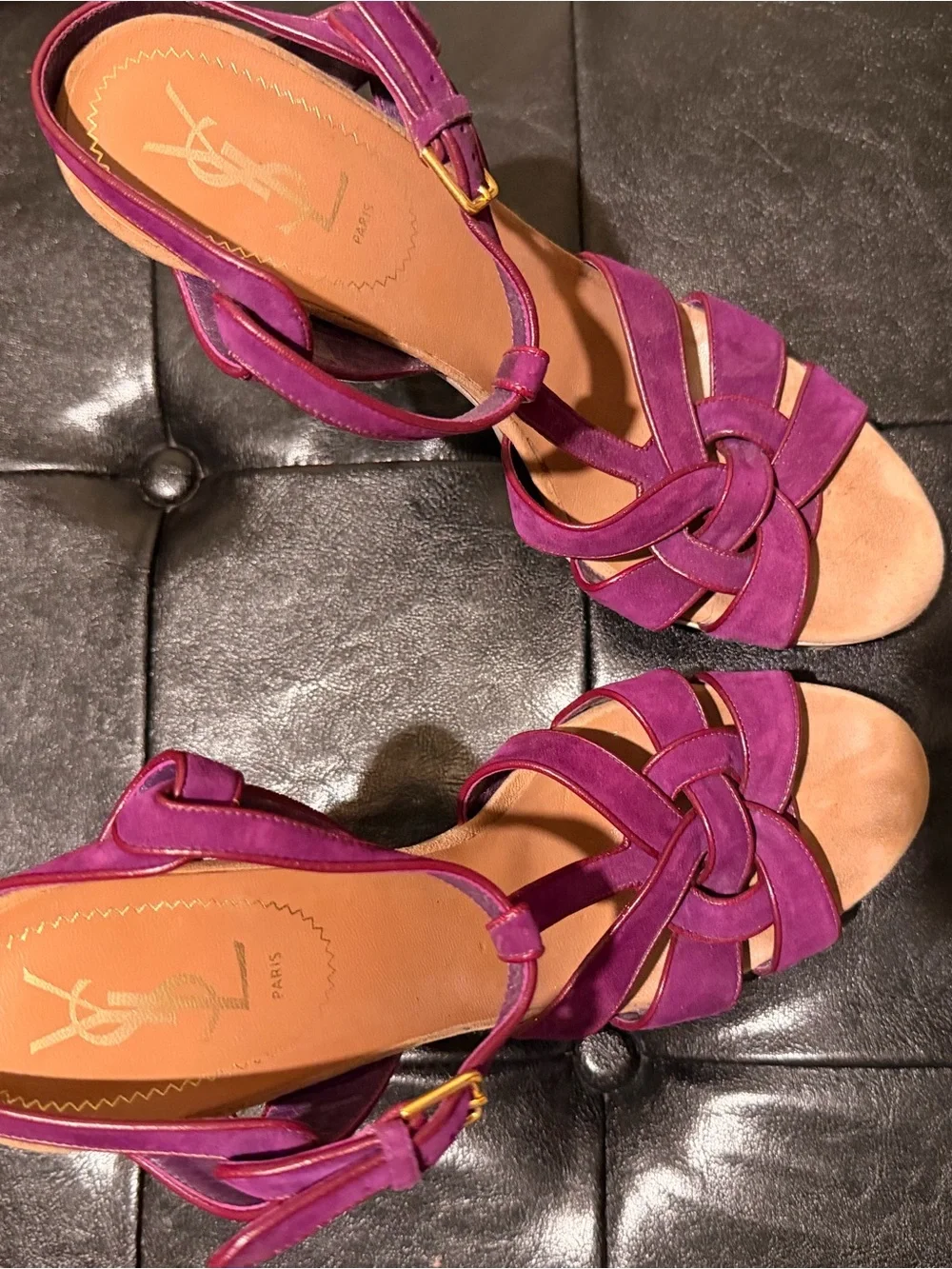 Yves Saint Laurent Fuchsia Suede Knot Platform Sandals